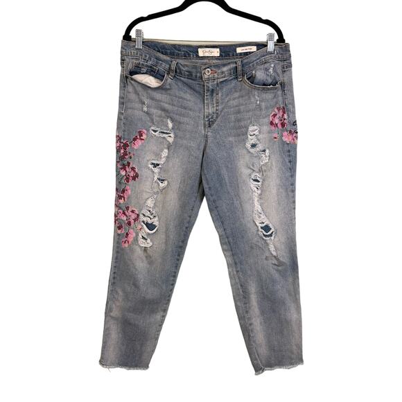 Jessica Simpson Jeans Womens 32 Cotton Blend Floral Distress Denim Pants Blue - Picture 1 of 10